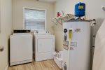Laundry room, washer, dryer, iron, iron board and detergent